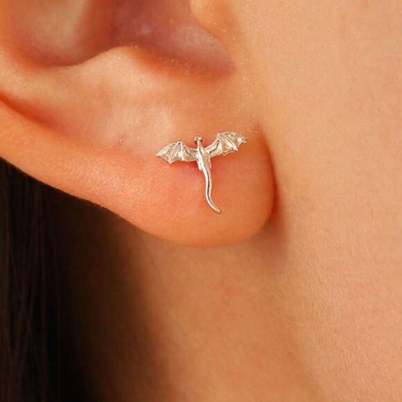 Minimalist Gold Tone Dragon Earrings Delicate Lightweight - Picture 1 of 4
